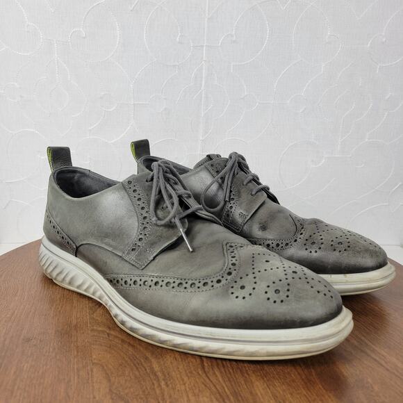 ECCO Mens St 1 Hybrid Lite Brogue Wingtip Magnet Shoes 10 Gray Leather Oxford - Picture 2 of 16